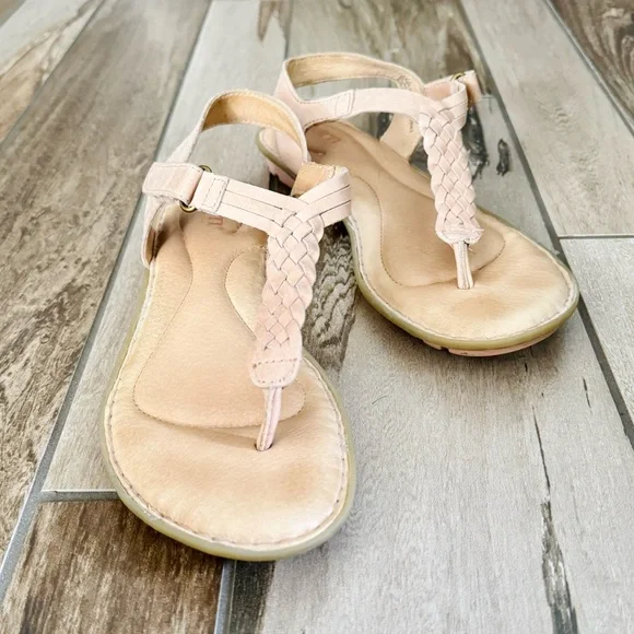 BORN Yarrow Braided Leather T-Strap Woven Boho Flat Sandals, Blush (Nude) sz. 8 - Picture 12 of 14